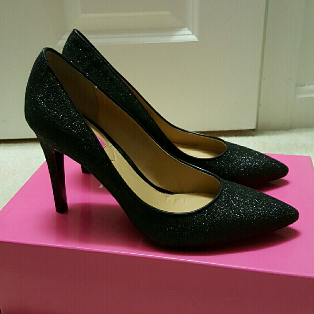 Isaac Mizrahi Black Glitter Heels